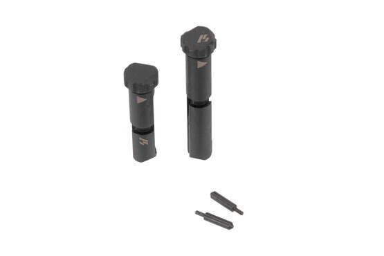 Strike Industries black AR-10 SHIFT pins include easy-install detents with spring guide.